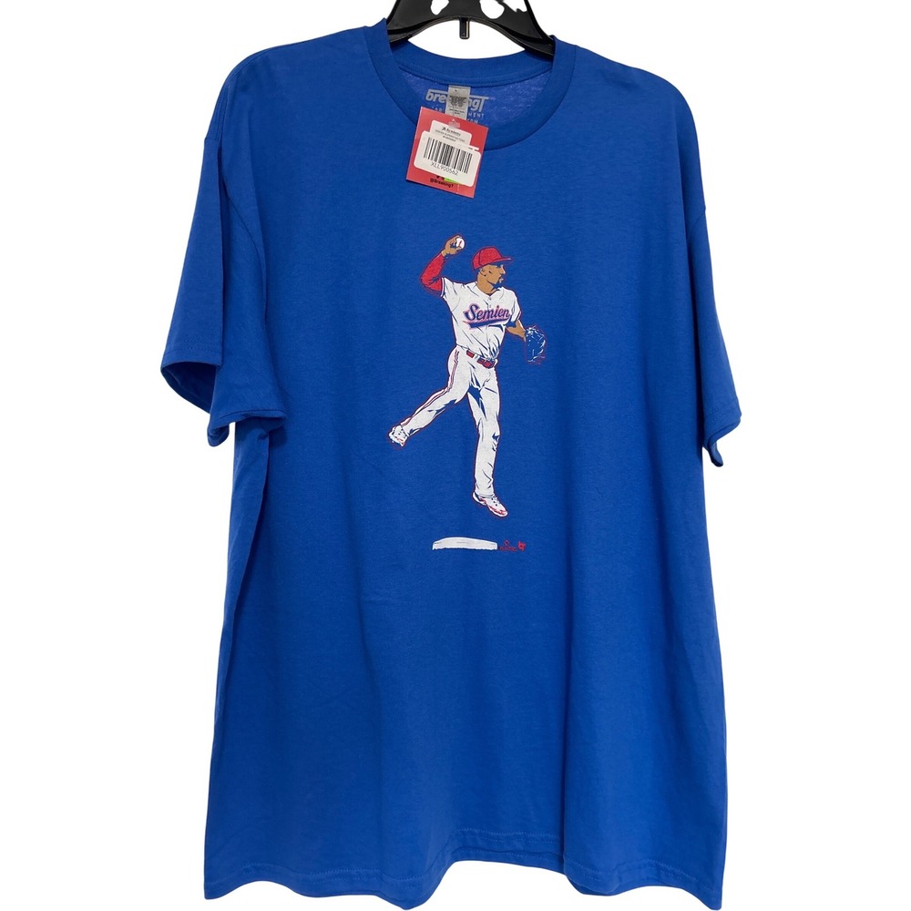 BreakingT Marcus Semien Superstar‎ Pose Blue Graphic T-Shirt Mens XL New MLBPA
